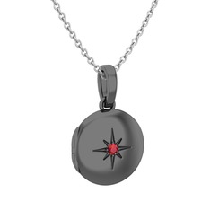 Yadigar Madalyon Kolye - Kök yakut 925 ayar siyah rodyum kaplama gümüş kolye (40 cm gümüş rolo zincir) #1ykxbyl