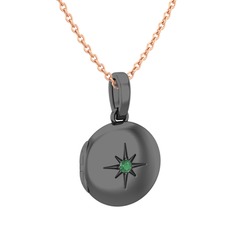Yadigar Madalyon Kolye - Kök zümrüt 925 ayar siyah rodyum kaplama gümüş kolye (40 cm rose altın rolo zincir) #2bgv2o
