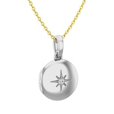 Yadigar Madalyon Kolye - Pırlanta 18 ayar beyaz altın kolye (0.11 karat, 40 cm gümüş rolo zincir) #31b2ua