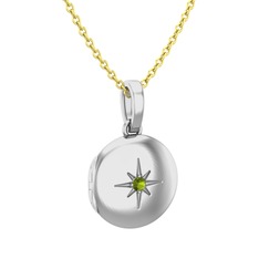 Yadigar Madalyon Kolye - Peridot 18 ayar beyaz altın kolye (40 cm altın rolo zincir) #5z6rdc