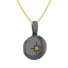 Yadigar Madalyon Kolye - Sitrin 925 ayar siyah rodyum kaplama gümüş kolye (40 cm altın rolo zincir) #6vvrkw
