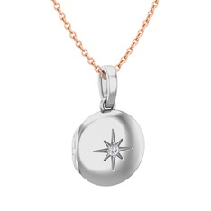 Yadigar Madalyon Kolye - Swarovski 18 ayar beyaz altın kolye (40 cm rose altın rolo zincir) #8kvk6l