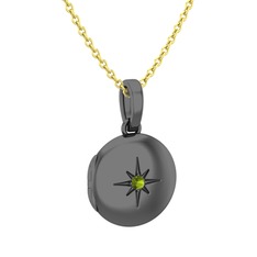 Peridot 925 ayar siyah rodyum kaplama gümüş kolye (40 cm altın rolo zincir)