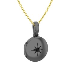 Yadigar Madalyon Kolye - Siyah zirkon 925 ayar siyah rodyum kaplama gümüş kolye (40 cm altın rolo zincir) #9nw745