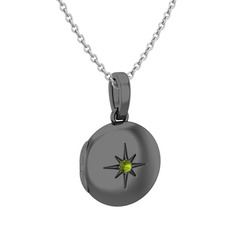 Yadigar Madalyon Kolye - Peridot 925 ayar siyah rodyum kaplama gümüş kolye (40 cm gümüş rolo zincir) #9o40br