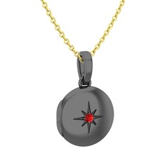 Yadigar Madalyon Kolye - Rodolit garnet 925 ayar siyah rodyum kaplama gümüş kolye (40 cm altın rolo zincir) #9tf8k8