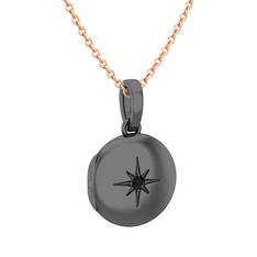 Yadigar Madalyon Kolye - Siyah zirkon 925 ayar siyah rodyum kaplama gümüş kolye (40 cm rose altın rolo zincir) #avzyjm