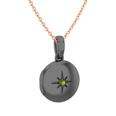 Yadigar Madalyon Kolye - Peridot 925 ayar siyah rodyum kaplama gümüş kolye (40 cm rose altın rolo zincir) #dzzr9p