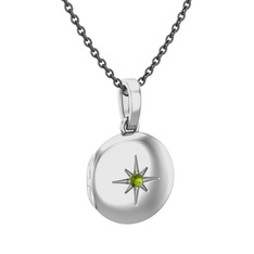 Peridot 18 ayar beyaz altın kolye (40 cm gümüş rolo zincir)