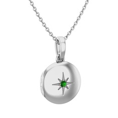 Yadigar Madalyon Kolye - Yeşil kuvars 925 ayar gümüş kolye (40 cm gümüş rolo zincir) #h3a096