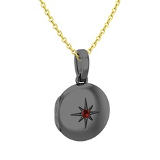 Yadigar Madalyon Kolye - Garnet 925 ayar siyah rodyum kaplama gümüş kolye (40 cm altın rolo zincir) #hvemvg