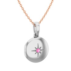 Yadigar Madalyon Kolye - Pembe kuvars 14 ayar beyaz altın kolye (40 cm rose altın rolo zincir) #ilx7wo