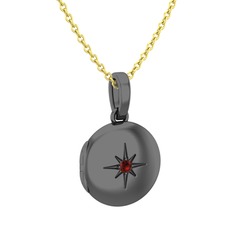 Yadigar Madalyon Kolye - Garnet 925 ayar siyah rodyum kaplama gümüş kolye (40 cm altın rolo zincir) #jpcuhh