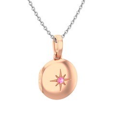 Yadigar Madalyon Kolye - Pembe kuvars 14 ayar rose altın kolye (40 cm beyaz altın rolo zincir) #k3ukg5