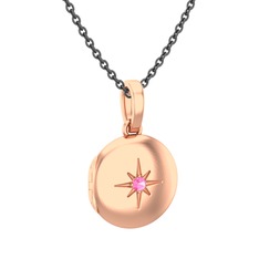 Yadigar Madalyon Kolye - Pembe kuvars 18 ayar rose altın kolye (40 cm gümüş rolo zincir) #m3vqoi