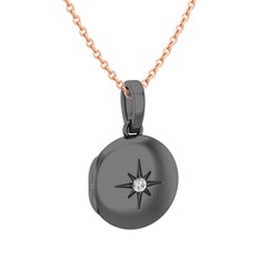 Yadigar Madalyon Kolye - Pırlanta 925 ayar siyah rodyum kaplama gümüş kolye (0.11 karat, 40 cm rose altın rolo zincir) #ts7674