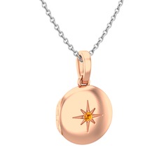 Yadigar Madalyon Kolye - Sitrin 8 ayar rose altın kolye (40 cm beyaz altın rolo zincir) #uel4nl