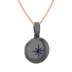 Yadigar Madalyon Kolye - Lab safir 925 ayar siyah rodyum kaplama gümüş kolye (40 cm gümüş rolo zincir) #xrxlfj