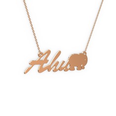 8 ayar rose altın kolye (3 karakterli el yazısı, 40 cm gümüş rolo zincir)