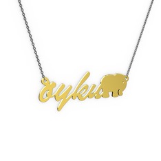 Fil İsim Kolye - 8 ayar altın kolye (4 karakterli el yazısı, 40 cm gümüş rolo zincir) #1c8ga7n