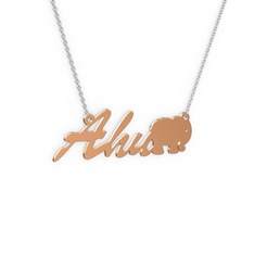 14 ayar rose altın kolye (3 karakterli el yazısı, 40 cm beyaz altın rolo zincir)