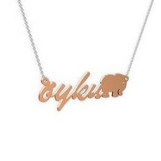 18 ayar rose altın kolye (4 karakterli el yazısı, 40 cm beyaz altın rolo zincir)