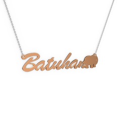 8 ayar rose altın kolye (7 karakterli el yazısı, 40 cm beyaz altın rolo zincir)