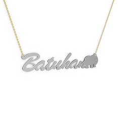 Fil İsim Kolye - 8 ayar beyaz altın kolye (7 karakterli el yazısı, 40 cm altın rolo zincir) #1i1et4c