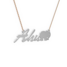 Fil İsim Kolye - 18 ayar beyaz altın kolye (3 karakterli el yazısı, 40 cm rose altın rolo zincir) #1wlc8mf