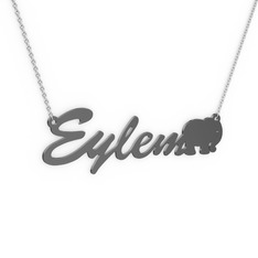 925 ayar siyah rodyum kaplama gümüş kolye (5 karakterli el yazısı, 40 cm gümüş rolo zincir)