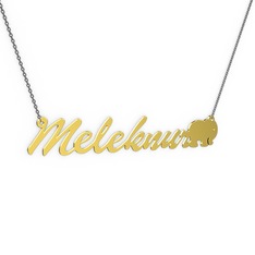 Fil İsim Kolye - 8 ayar altın kolye (8 karakterli el yazısı, 40 cm gümüş rolo zincir) #3htk60