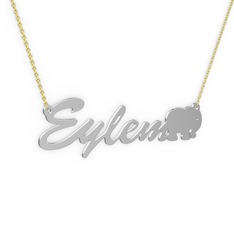 8 ayar beyaz altın kolye (5 karakterli el yazısı, 40 cm altın rolo zincir)