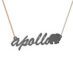 925 ayar siyah rodyum kaplama gümüş kolye (6 karakterli el yazısı, 40 cm rose altın rolo zincir)