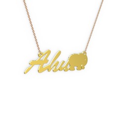 Fil İsim Kolye - 925 ayar altın kaplama gümüş kolye (3 karakterli el yazısı, 40 cm gümüş rolo zincir) #drwg92