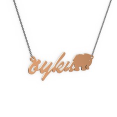 8 ayar rose altın kolye (4 karakterli el yazısı, 40 cm gümüş rolo zincir)