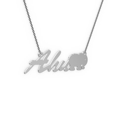 8 ayar beyaz altın kolye (3 karakterli el yazısı, 40 cm gümüş rolo zincir)