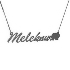 Fil İsim Kolye - 925 ayar siyah rodyum kaplama gümüş kolye (8 karakterli el yazısı, 40 cm gümüş rolo zincir) #yau8jy