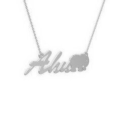 14 ayar beyaz altın kolye (3 karakterli el yazısı, 40 cm gümüş rolo zincir)