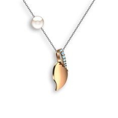 İncili Yaprak Kolye - Akuamarin ve inci 18 ayar rose altın kolye (40 cm beyaz altın rolo zincir) #10lbtjt