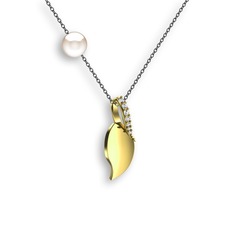 İncili Yaprak Kolye - Swarovski ve inci 18 ayar altın kolye (40 cm gümüş rolo zincir) #15gnjoj