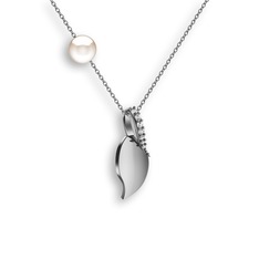 İncili Yaprak Kolye - Swarovski ve inci 18 ayar beyaz altın kolye (40 cm beyaz altın rolo zincir) #17nemr0