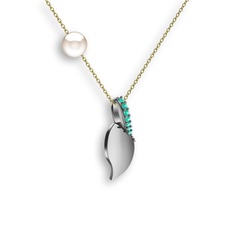 İncili Yaprak Kolye - Yeşil kuvars ve inci 14 ayar beyaz altın kolye (40 cm altın rolo zincir) #1bt8app