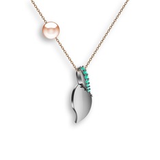 İncili Yaprak Kolye - Yeşil kuvars ve pembe inci 8 ayar beyaz altın kolye (40 cm rose altın rolo zincir) #1e8s4wp