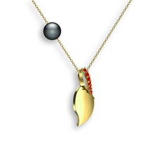 İncili Yaprak Kolye - Garnet ve siyah inci 925 ayar altın kaplama gümüş kolye (40 cm altın rolo zincir) #1i7ejr8