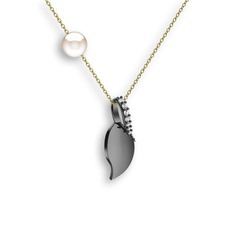 İncili Yaprak Kolye - Swarovski ve inci 925 ayar siyah rodyum kaplama gümüş kolye (40 cm altın rolo zincir) #1jxpj61