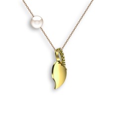 İncili Yaprak Kolye - Peridot ve inci 8 ayar altın kolye (40 cm rose altın rolo zincir) #1rss3ae