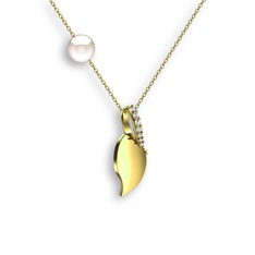 İncili Yaprak Kolye - Swarovski ve inci 8 ayar altın kolye (40 cm altın rolo zincir) #1u4k2ha