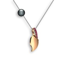 Rodolit garnet ve siyah inci 925 ayar rose altın kaplama gümüş kolye (40 cm beyaz altın rolo zincir)