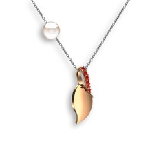 İncili Yaprak Kolye - Garnet ve inci 925 ayar rose altın kaplama gümüş kolye (40 cm beyaz altın rolo zincir) #1xfbwl7