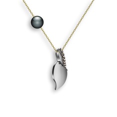 İncili Yaprak Kolye - Dumanlı kuvars ve siyah inci 925 ayar gümüş kolye (40 cm gümüş rolo zincir) #5l2e39